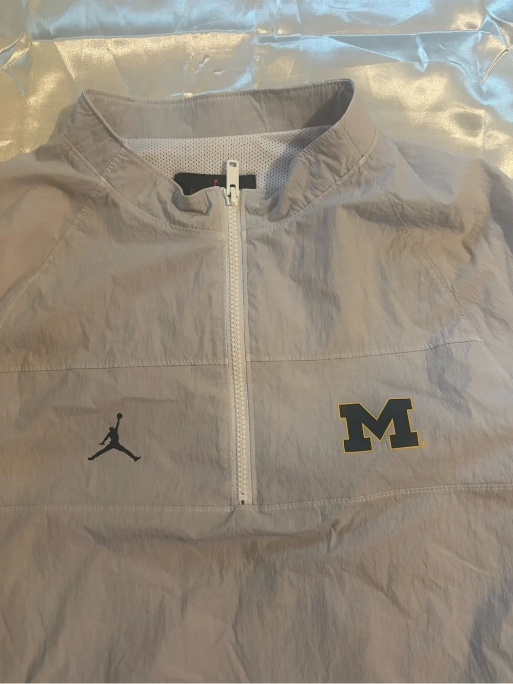 Jordan White Men's Half-Zip Windbreaker with Navy 'M'